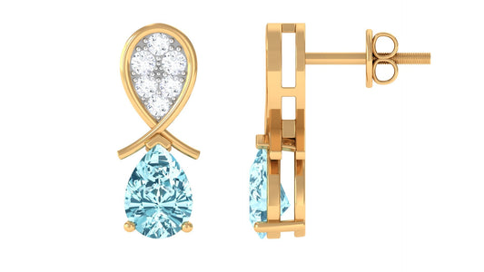 Real Aquamarine and Diamond Bridal Drop Earrings