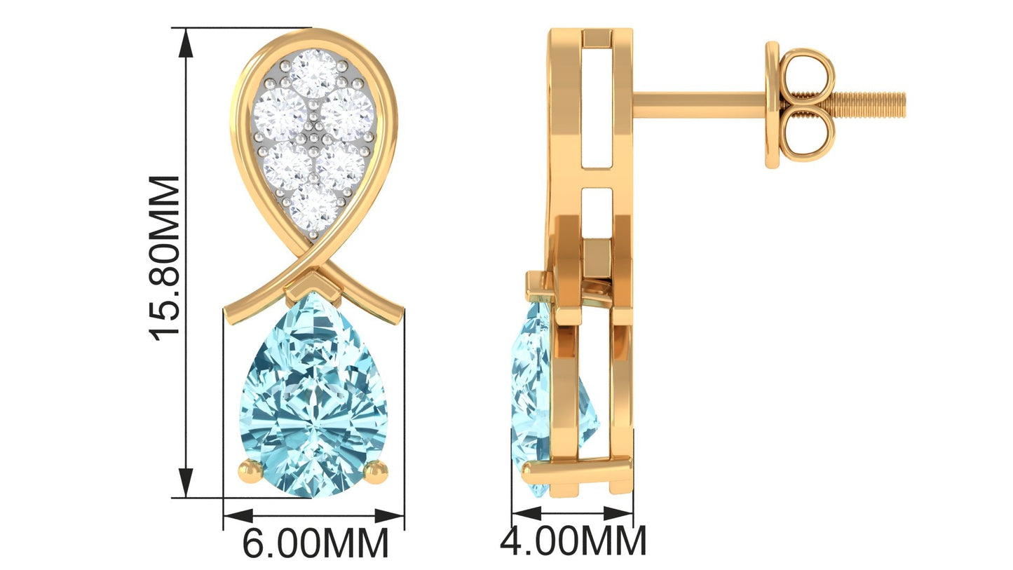 Real Aquamarine and Diamond Bridal Drop Earrings