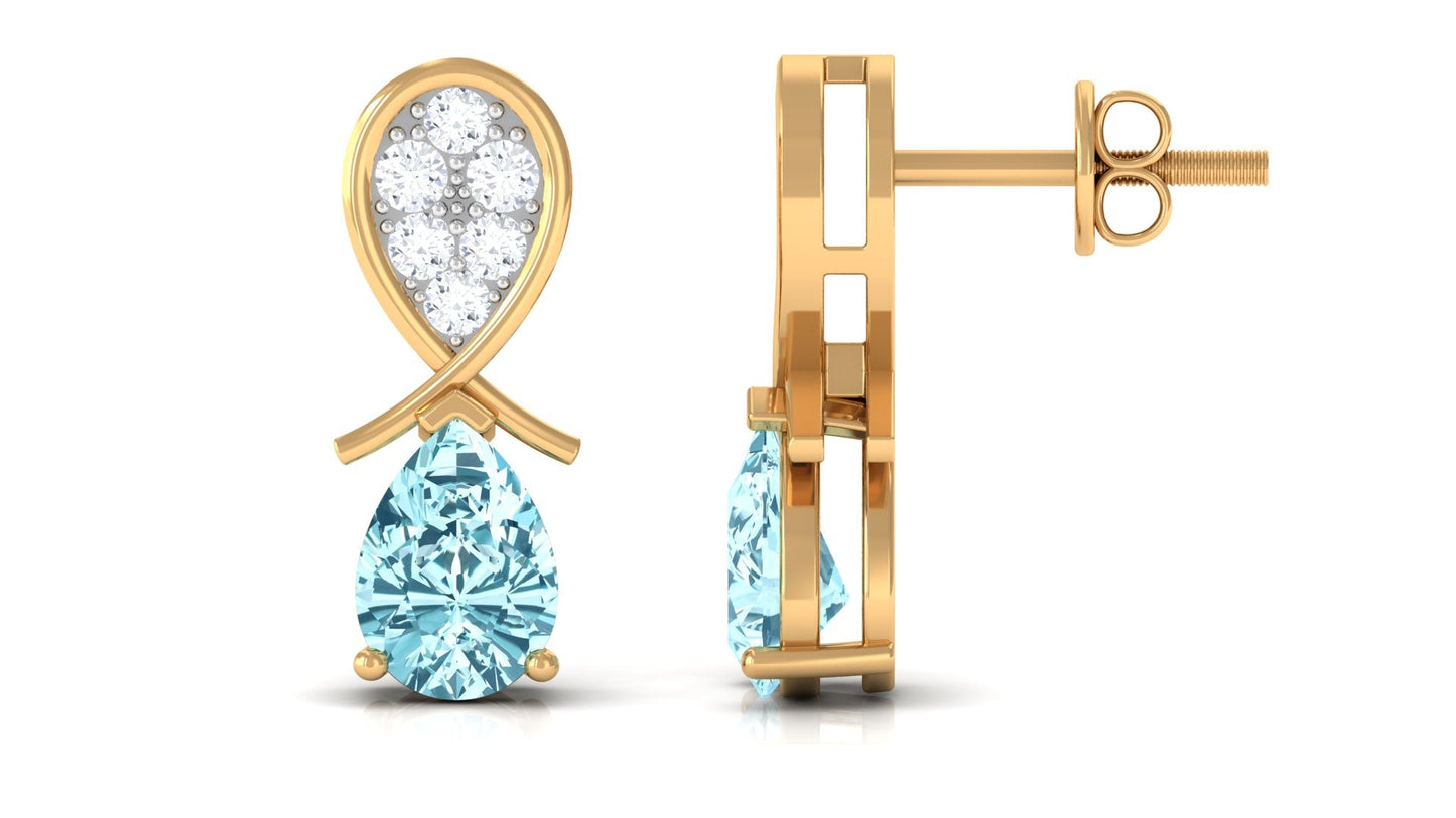 Real Aquamarine and Diamond Bridal Drop Earrings