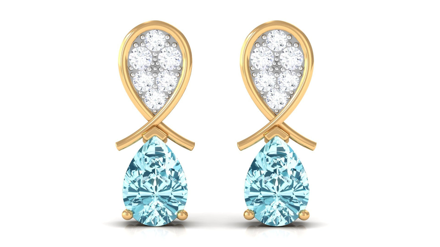Real Aquamarine and Diamond Bridal Drop Earrings