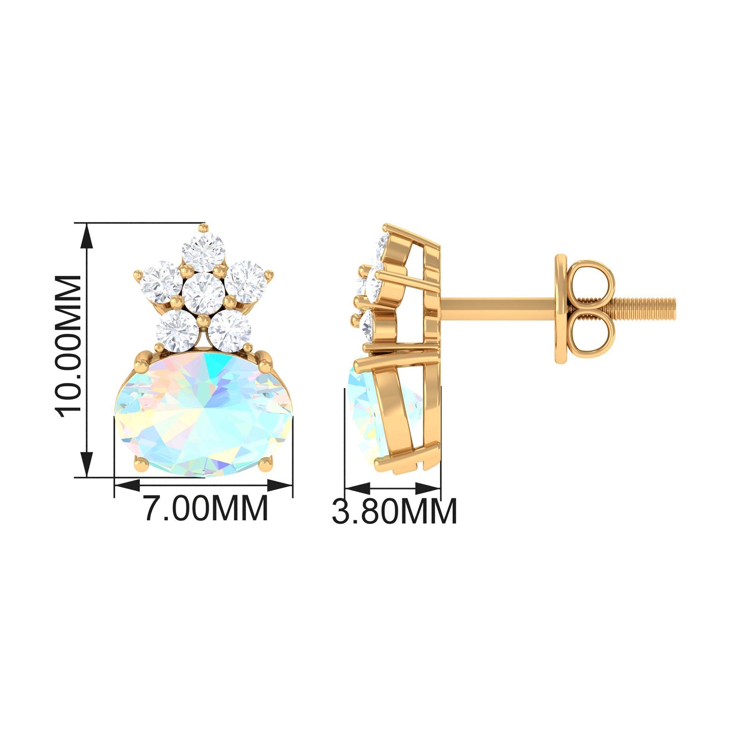 2.25 CT Oval Ethiopian Opal Minimal Stud Earrings with Floral Diamond Accent