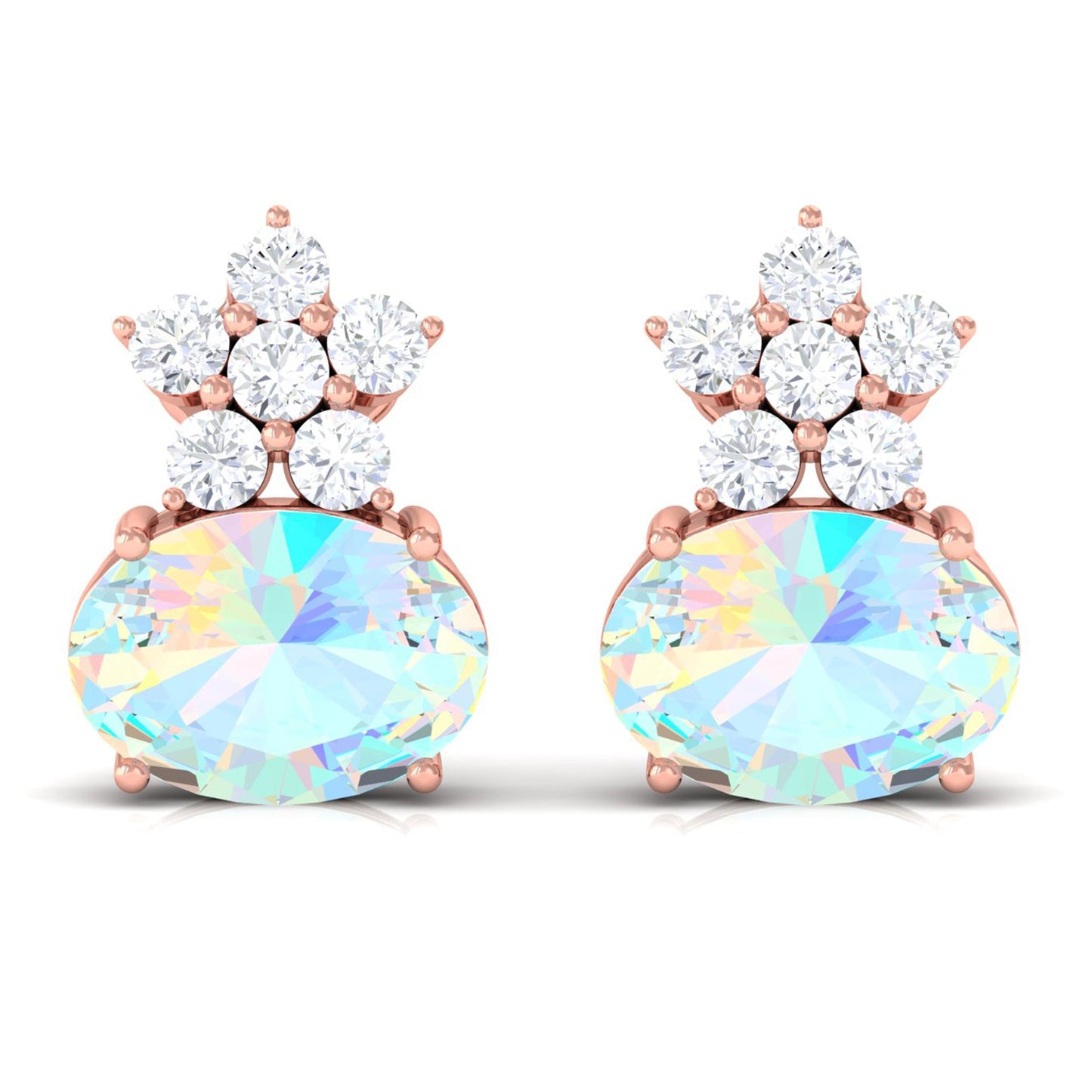 2.25 CT Oval Ethiopian Opal Minimal Stud Earrings with Floral Diamond Accent
