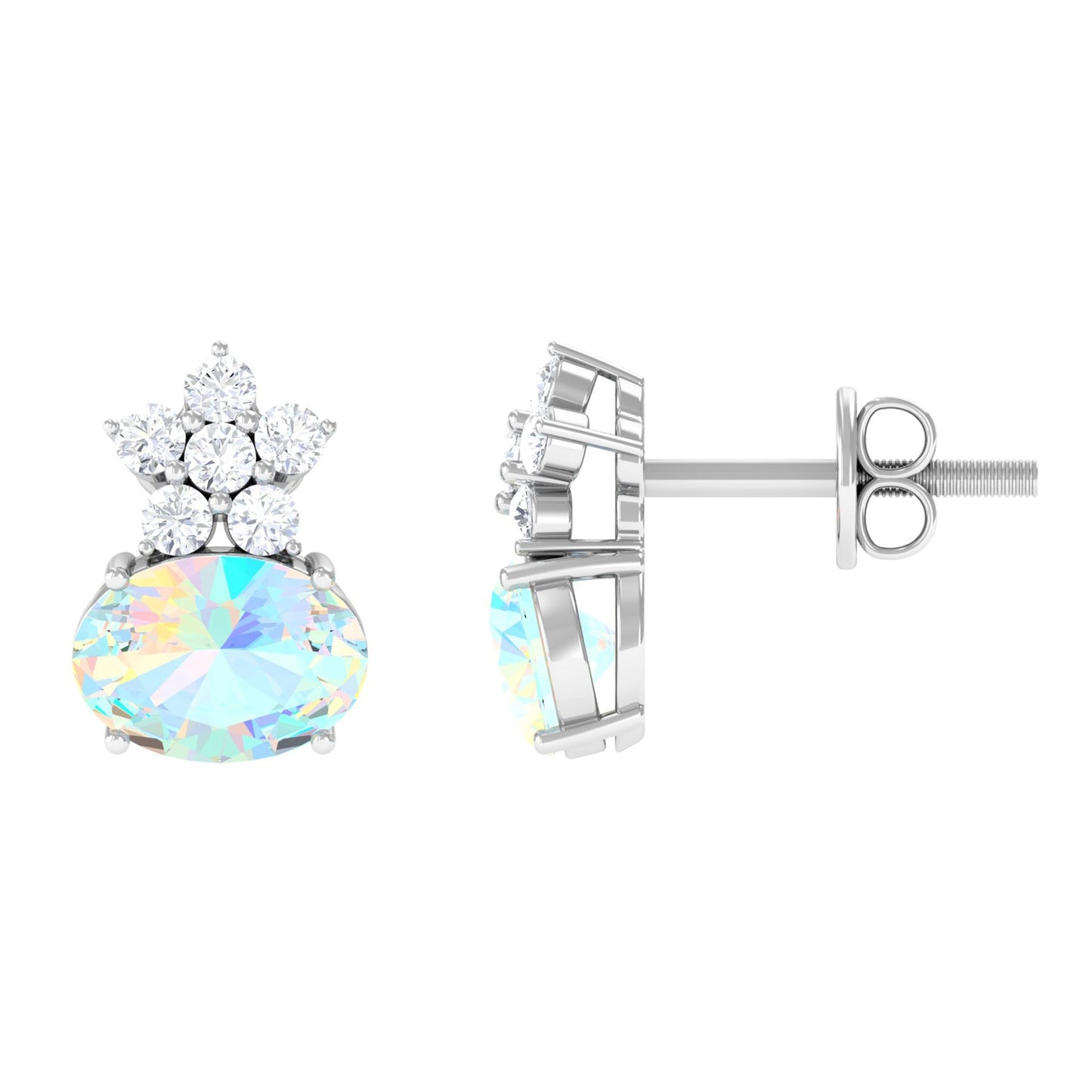 2.25 CT Oval Ethiopian Opal Minimal Stud Earrings with Floral Diamond Accent