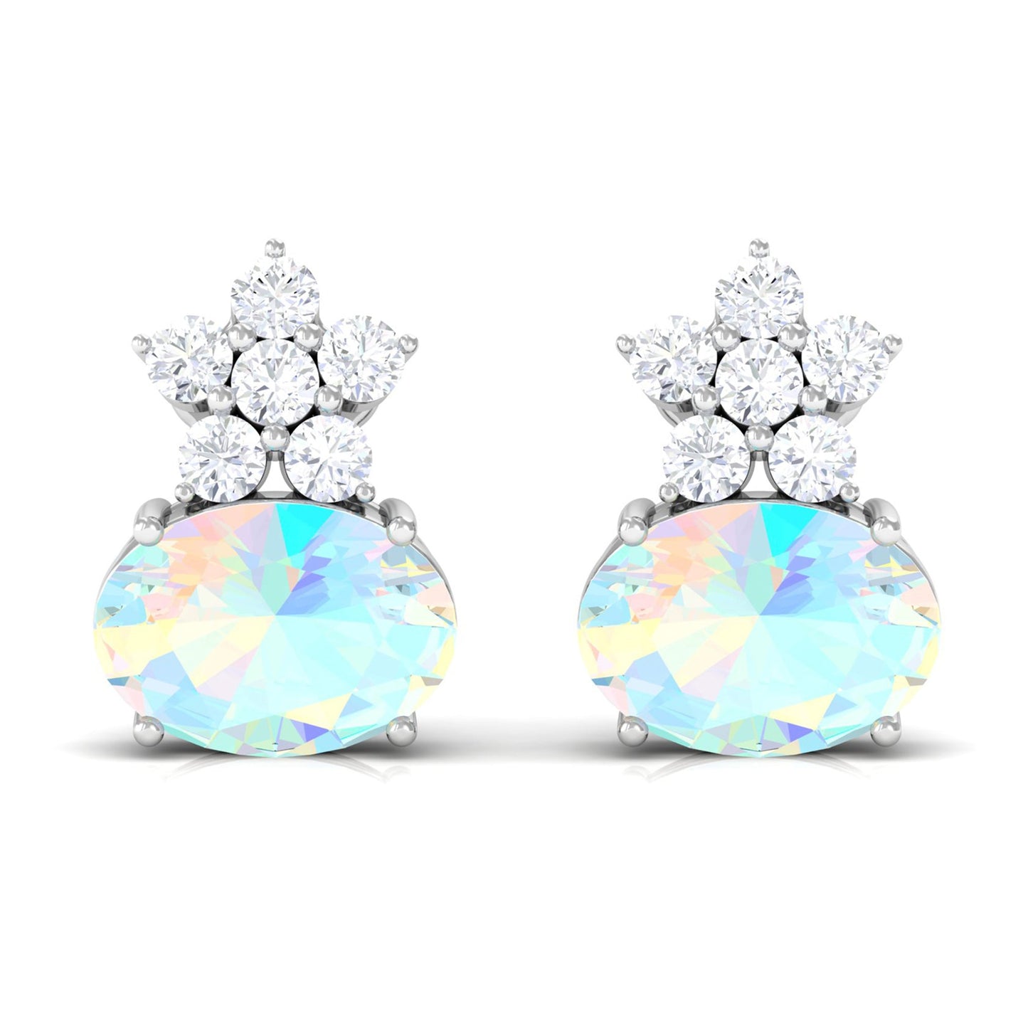 2.25 CT Oval Ethiopian Opal Minimal Stud Earrings with Floral Diamond Accent
