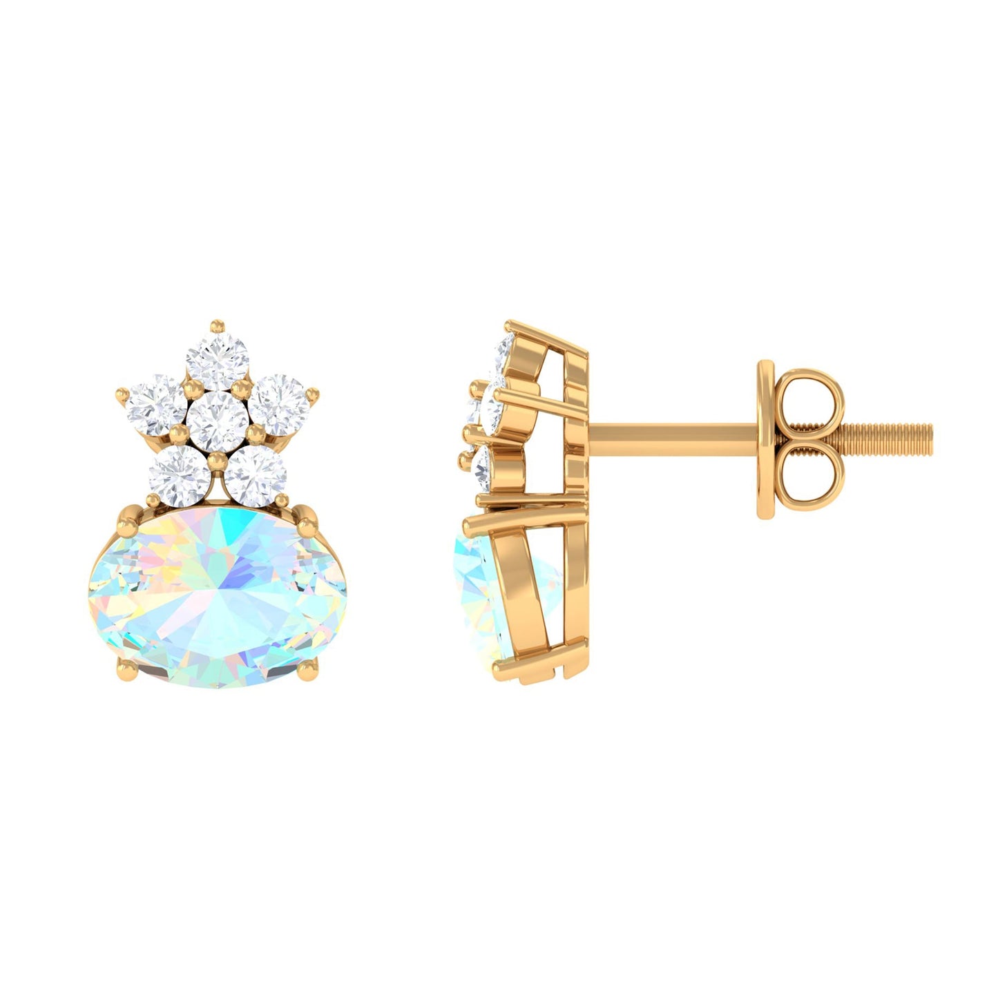2.25 CT Oval Ethiopian Opal Minimal Stud Earrings with Floral Diamond Accent