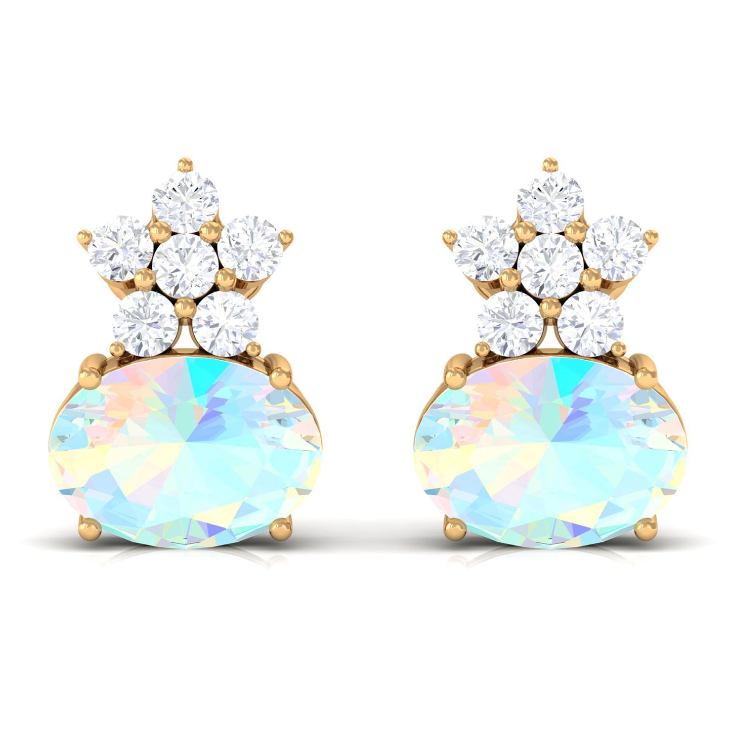 2.25 CT Oval Ethiopian Opal Minimal Stud Earrings with Floral Diamond Accent