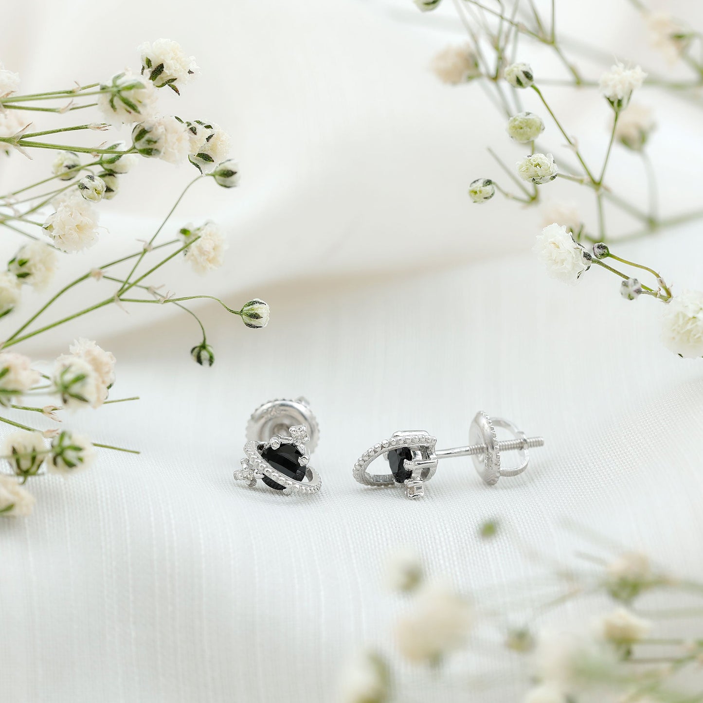 Lab Created Black and White Diamond Unique Stud Earrings
