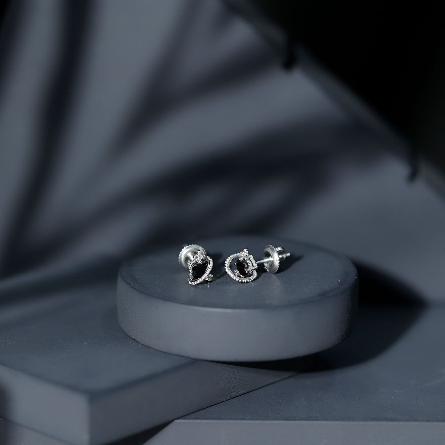 Lab Created Black and White Diamond Unique Stud Earrings