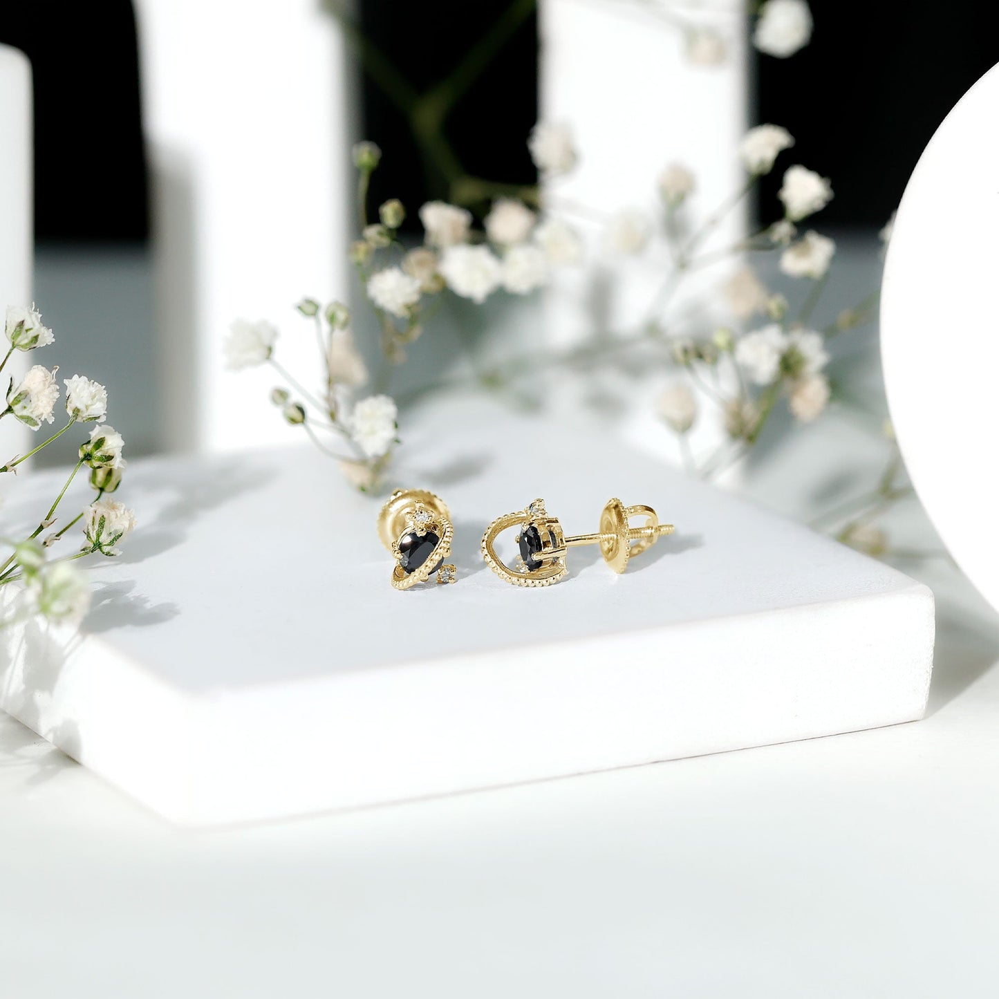 Lab Created Black and White Diamond Unique Stud Earrings