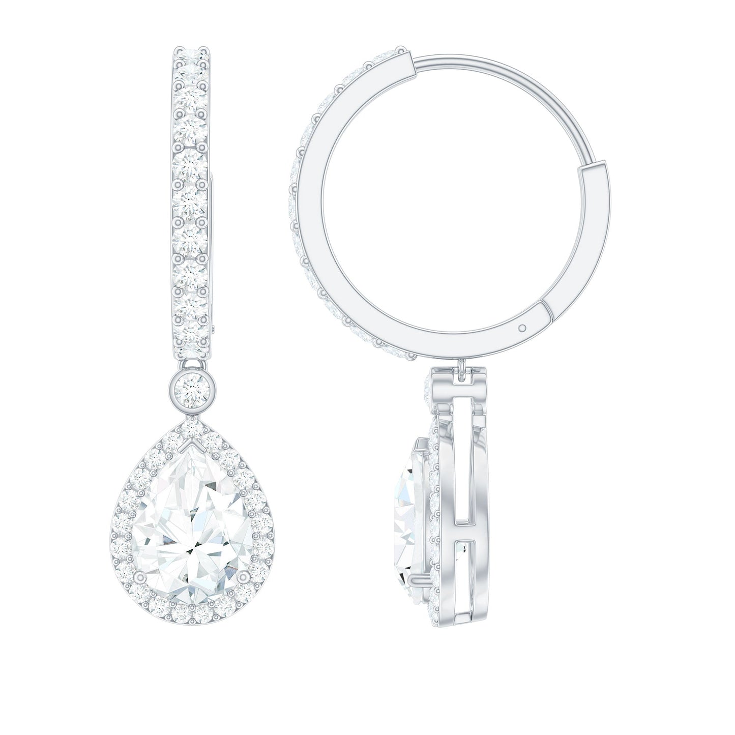Certified Moissanite Teardrop Earrings with Hinged Hoop