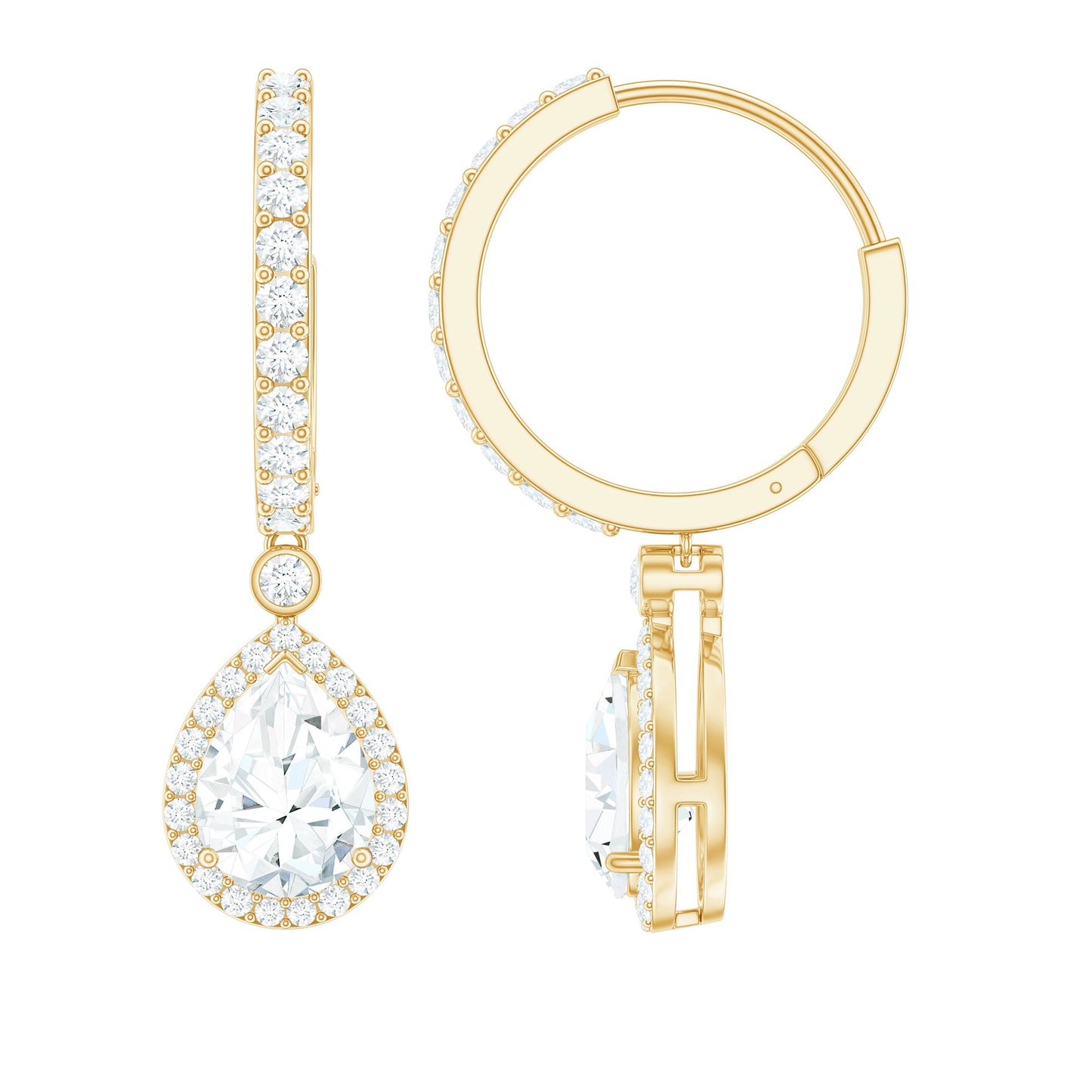 Certified Moissanite Teardrop Earrings with Hinged Hoop