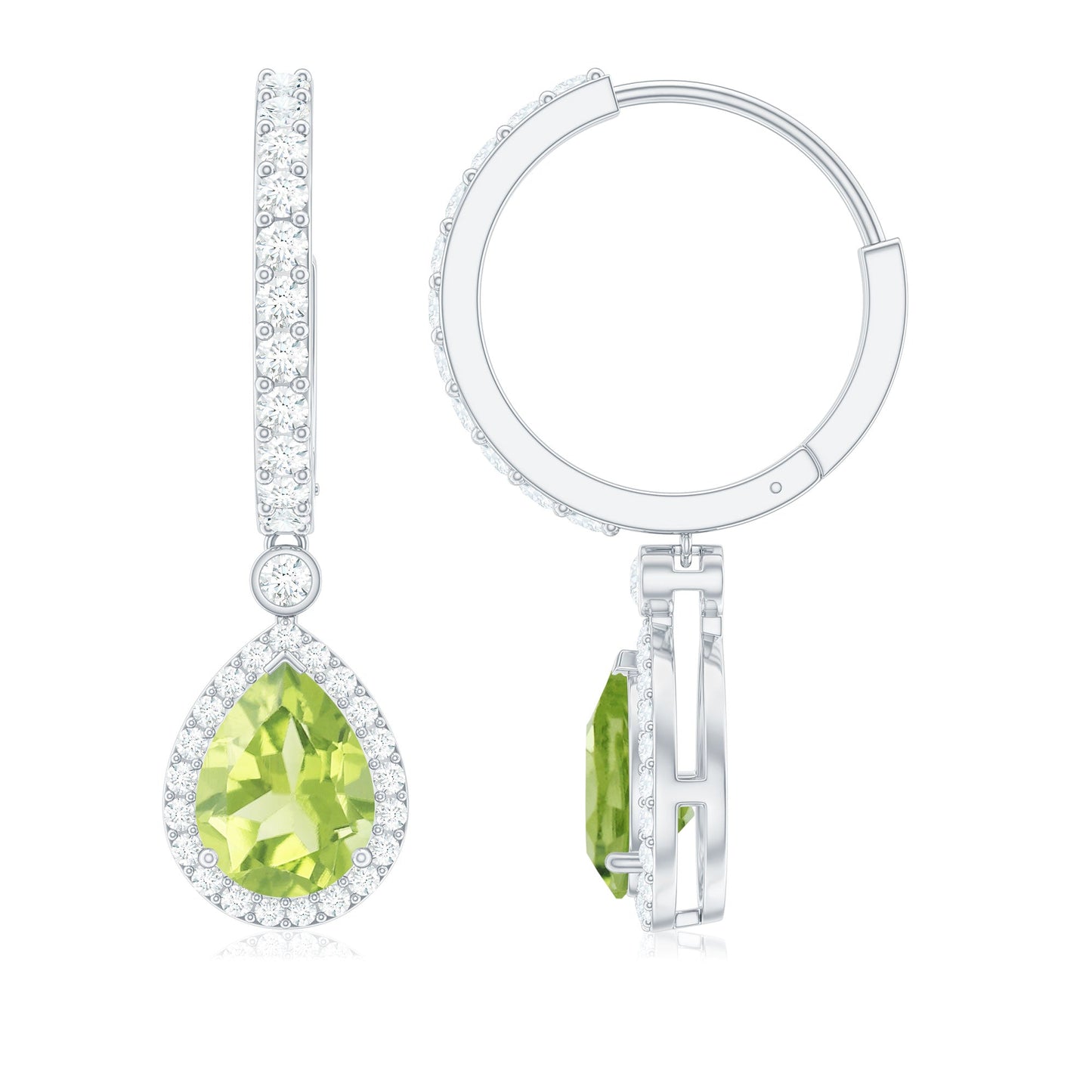 Classic 2 Carat Peridot Teardrop Earrings with Moissanite Hinged Hoop
