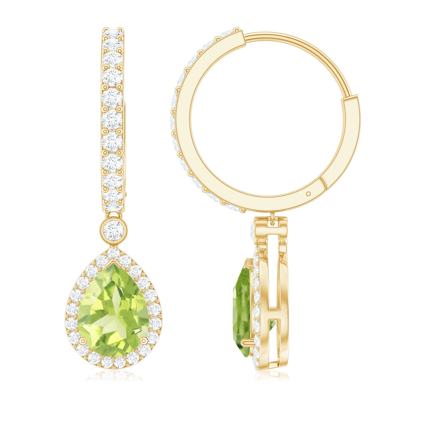 Classic 2 Carat Peridot Teardrop Earrings with Moissanite Hinged Hoop