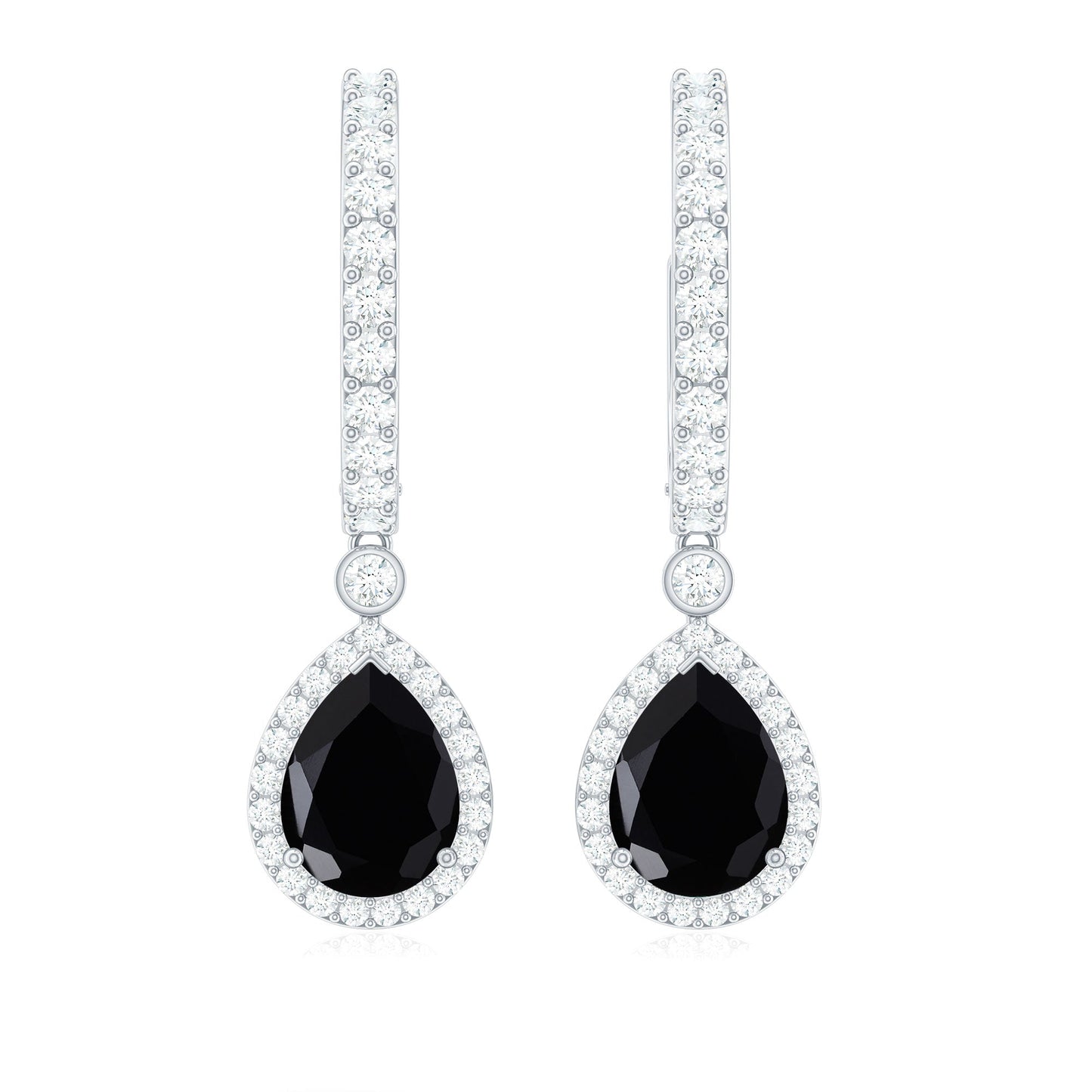 Natural Pear Shape Black Onyx Hoop Drop Earrings