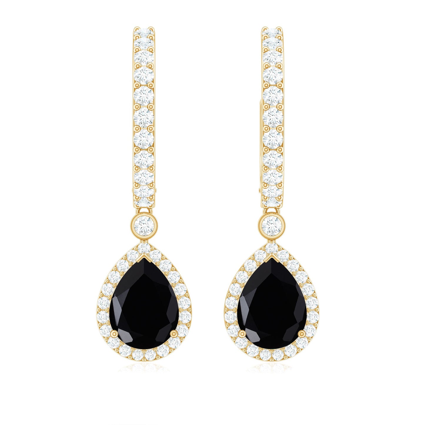 Natural Pear Shape Black Onyx Hoop Drop Earrings