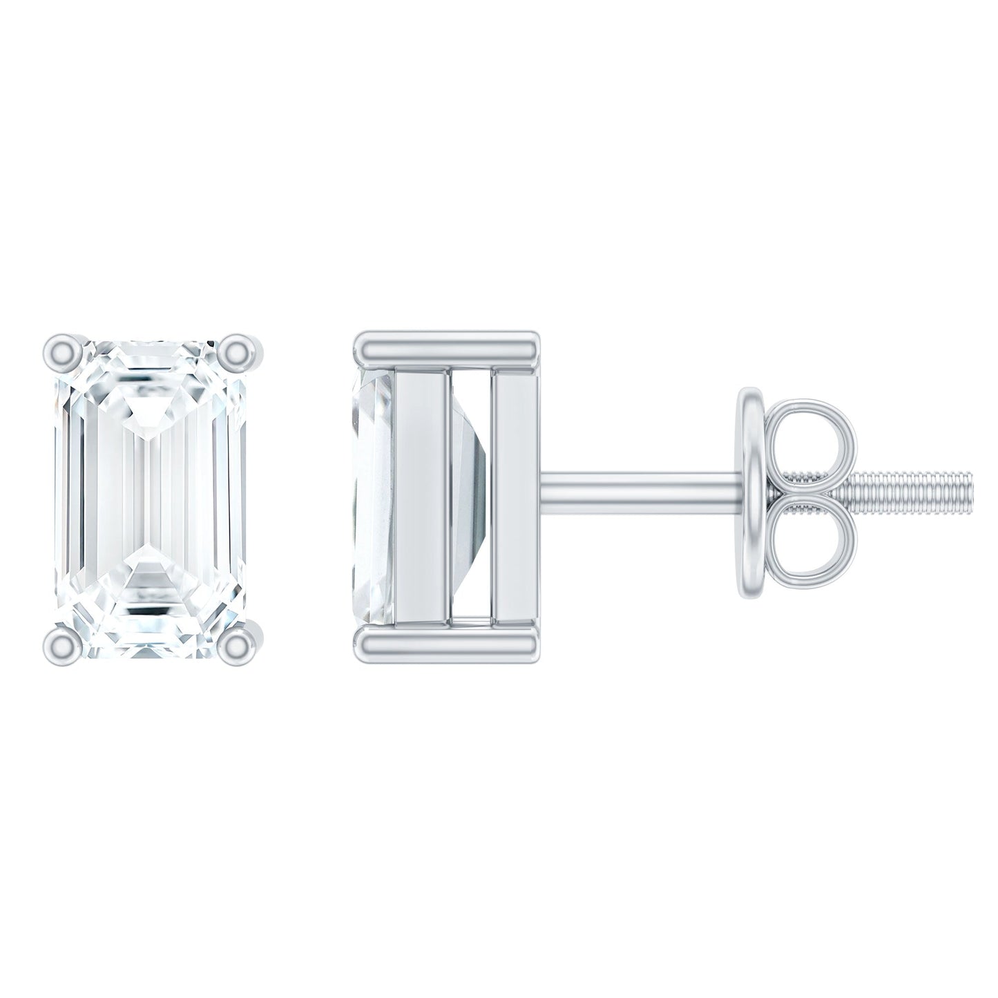 Lab Grown Diamond Emerald Cut Stud Earrings in Silver