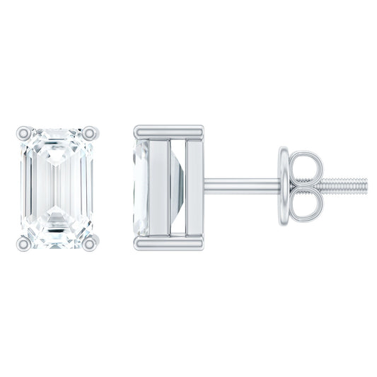 Lab Grown Diamond Emerald Cut Stud Earrings in Silver