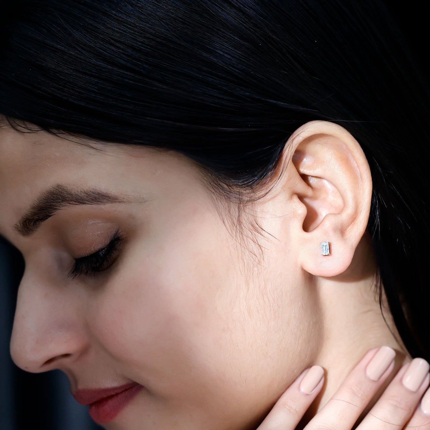 Lab Grown Diamond Emerald Cut Stud Earrings in Silver