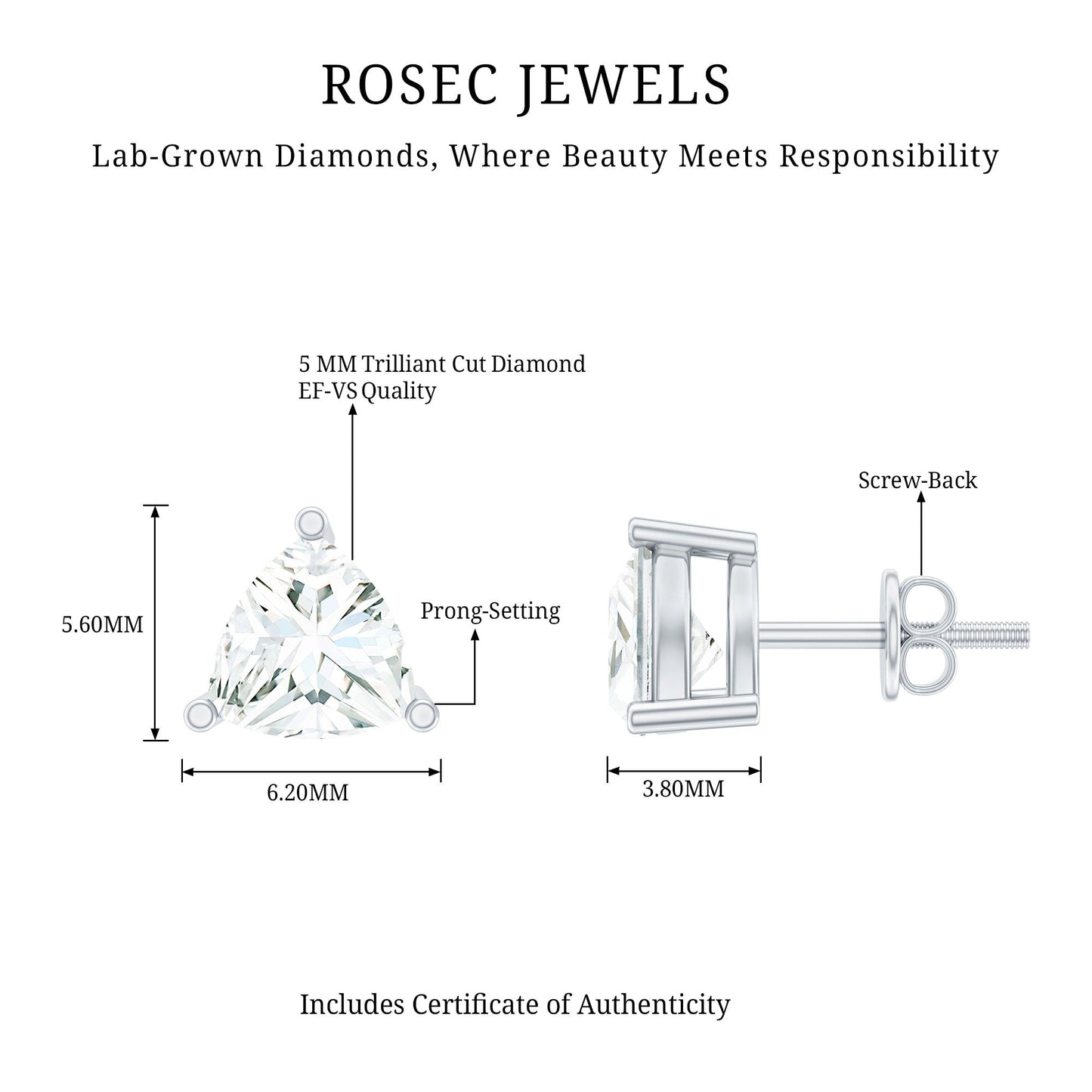 Trilliant Cut 5 MM Lab Grown Diamond Solitaire Stud Earrings