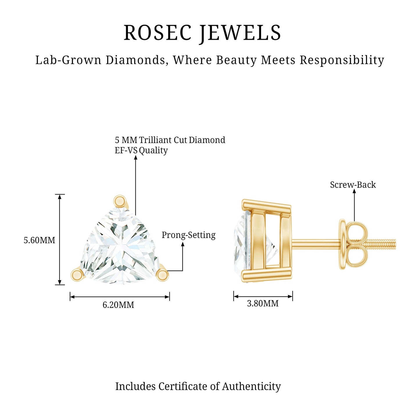 Trilliant Cut 5 MM Lab Grown Diamond Solitaire Stud Earrings