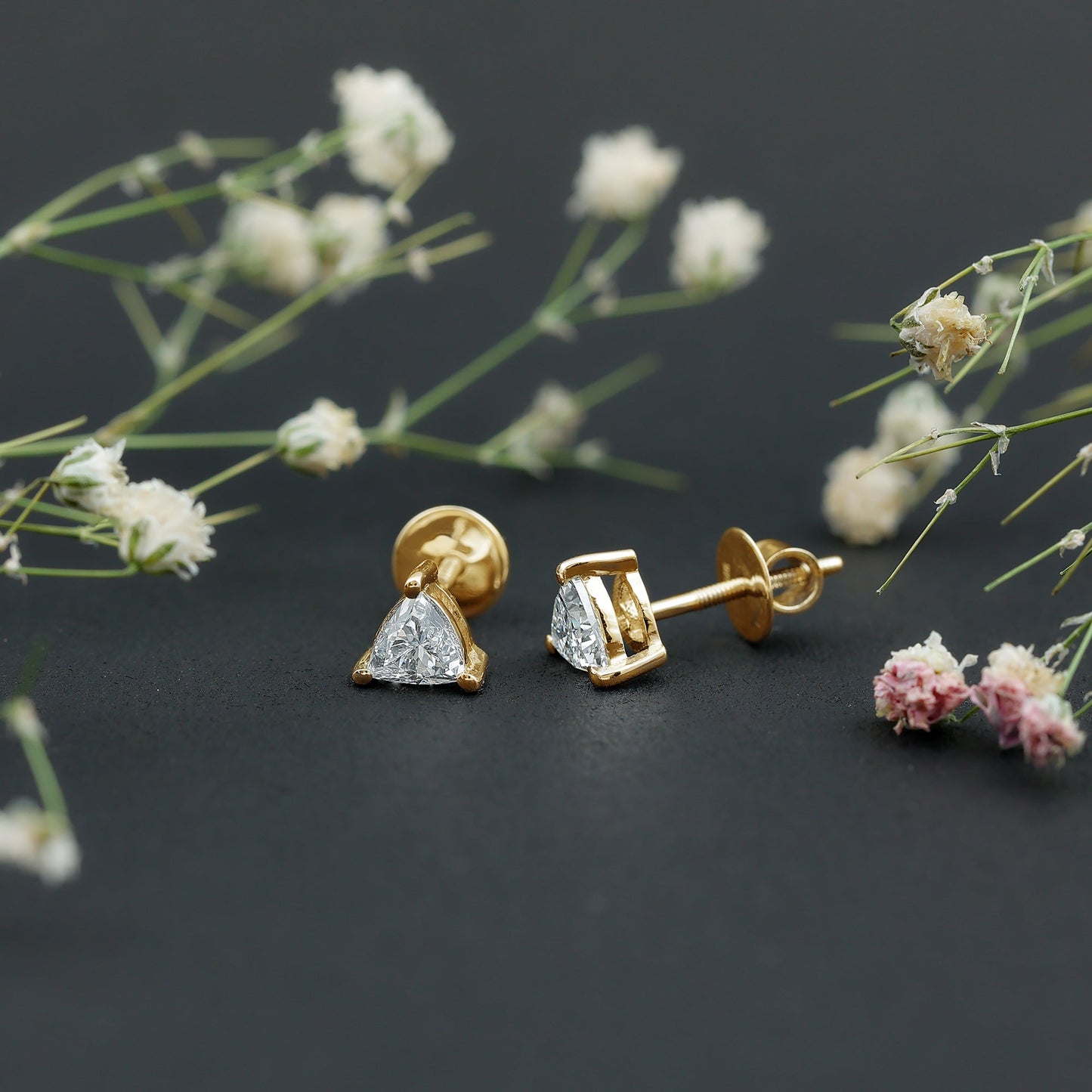 Trilliant Cut 5 MM Lab Grown Diamond Solitaire Stud Earrings