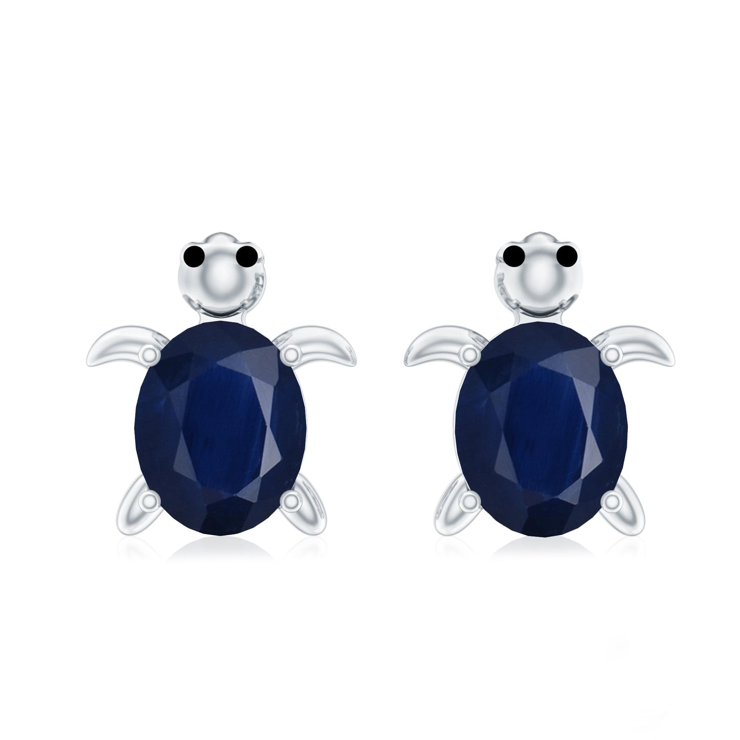 4X6MM Oval Cut Blue Sapphire Sea Turtle Earrings
