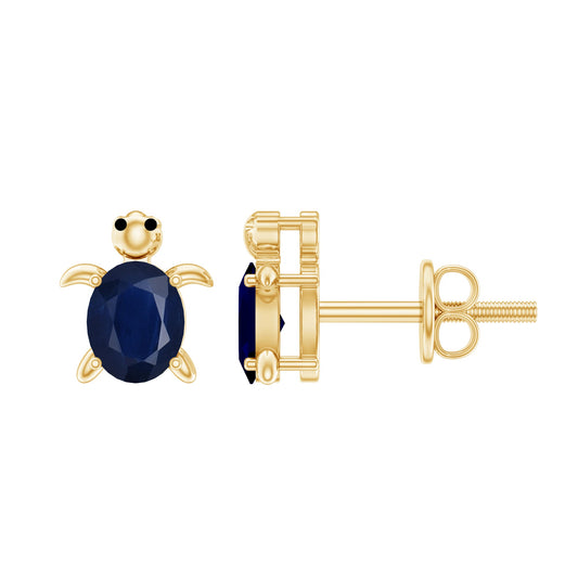 4X6MM Oval Cut Blue Sapphire Sea Turtle Earrings