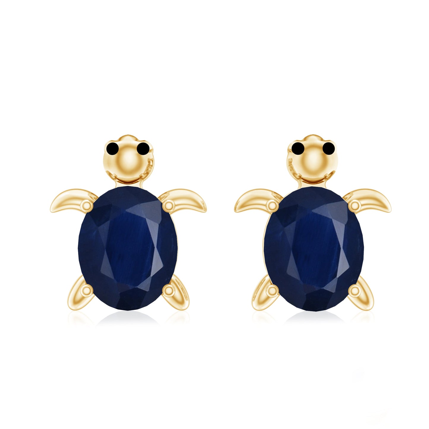 4X6MM Oval Cut Blue Sapphire Sea Turtle Earrings