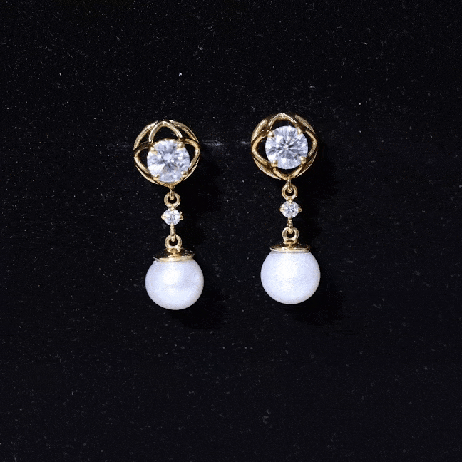 7MM Freshwater Pearl Flower Drop Earrings with Moissanite