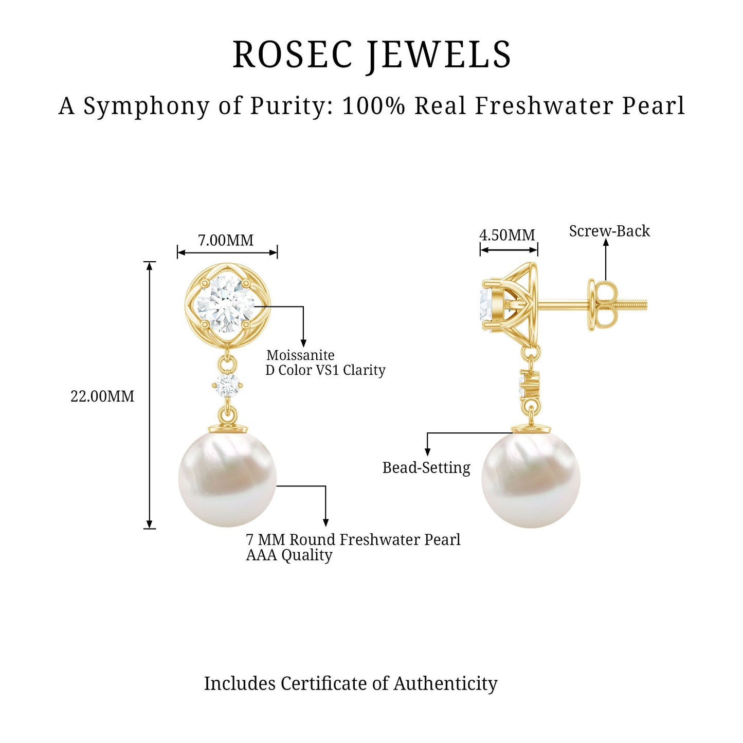 7MM Freshwater Pearl Flower Drop Earrings with Moissanite