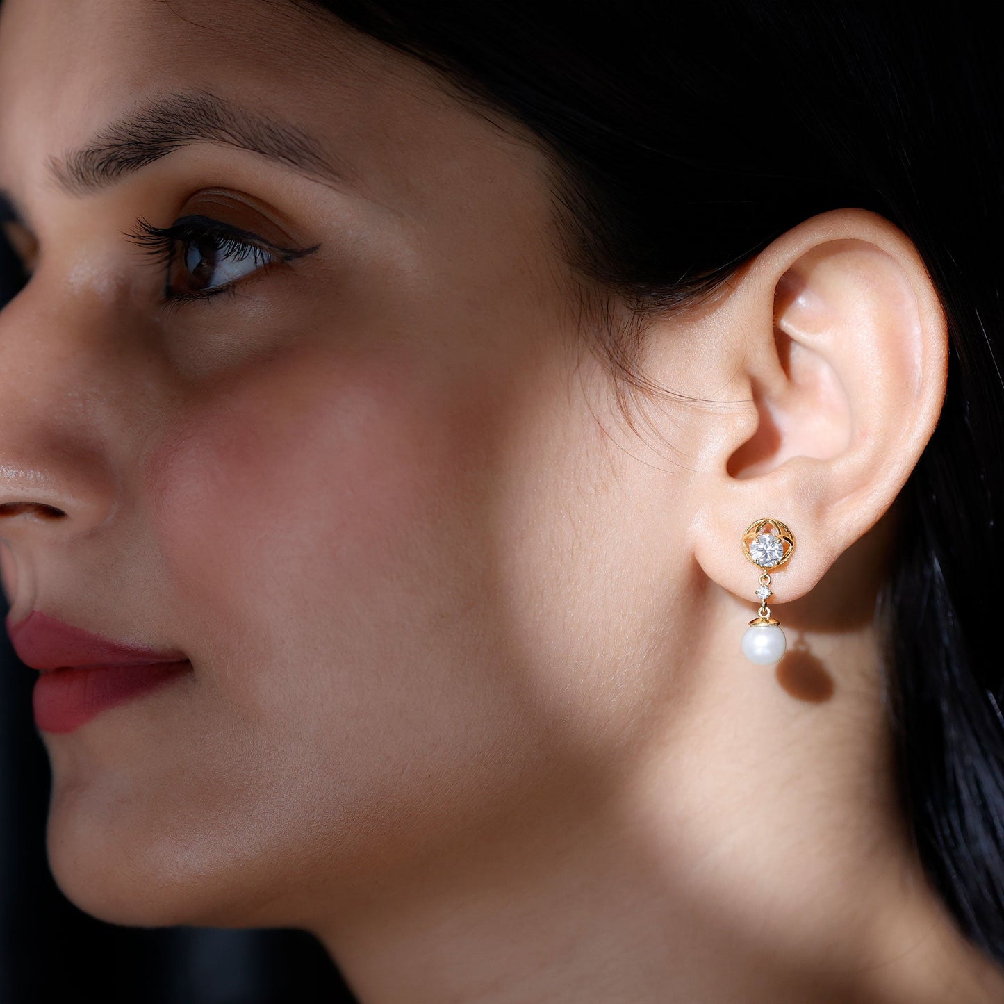 7MM Freshwater Pearl Flower Drop Earrings with Moissanite