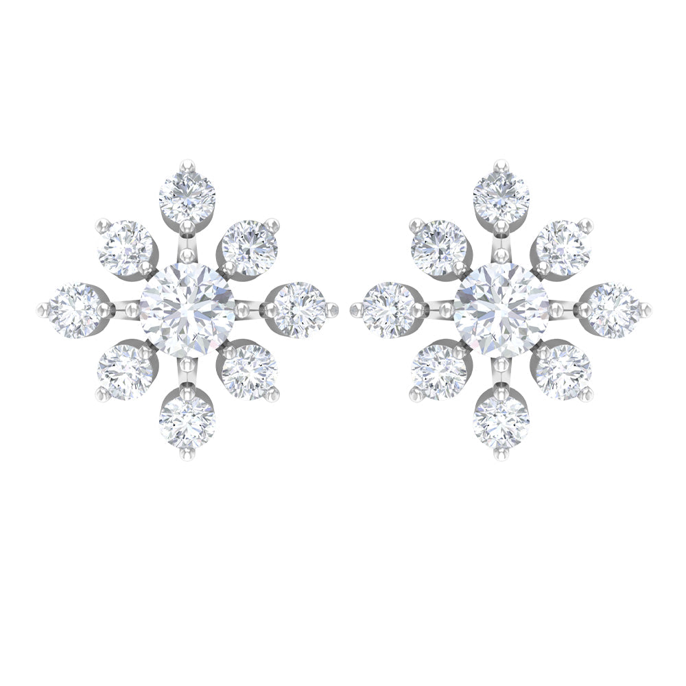 Round Cut Diamond Flower Stud Earrings for Women