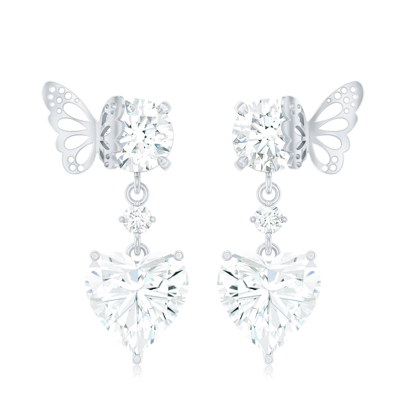 4 CT Heart Shape Moissanite Drop Earrings with Butterfly