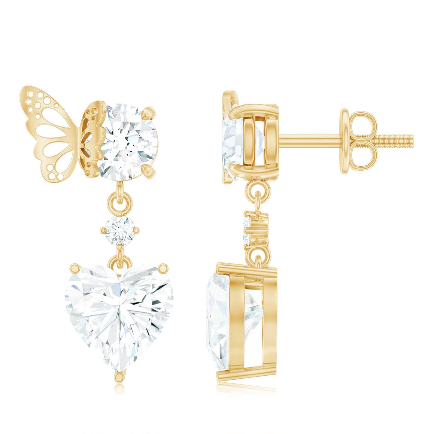 4 CT Heart Shape Moissanite Drop Earrings with Butterfly