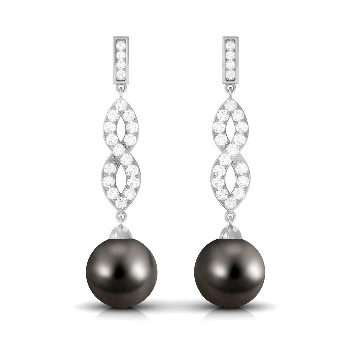Cultured 16 Carat Tahitian Pearl Dangle Earrings with Diamond Infinity Knot