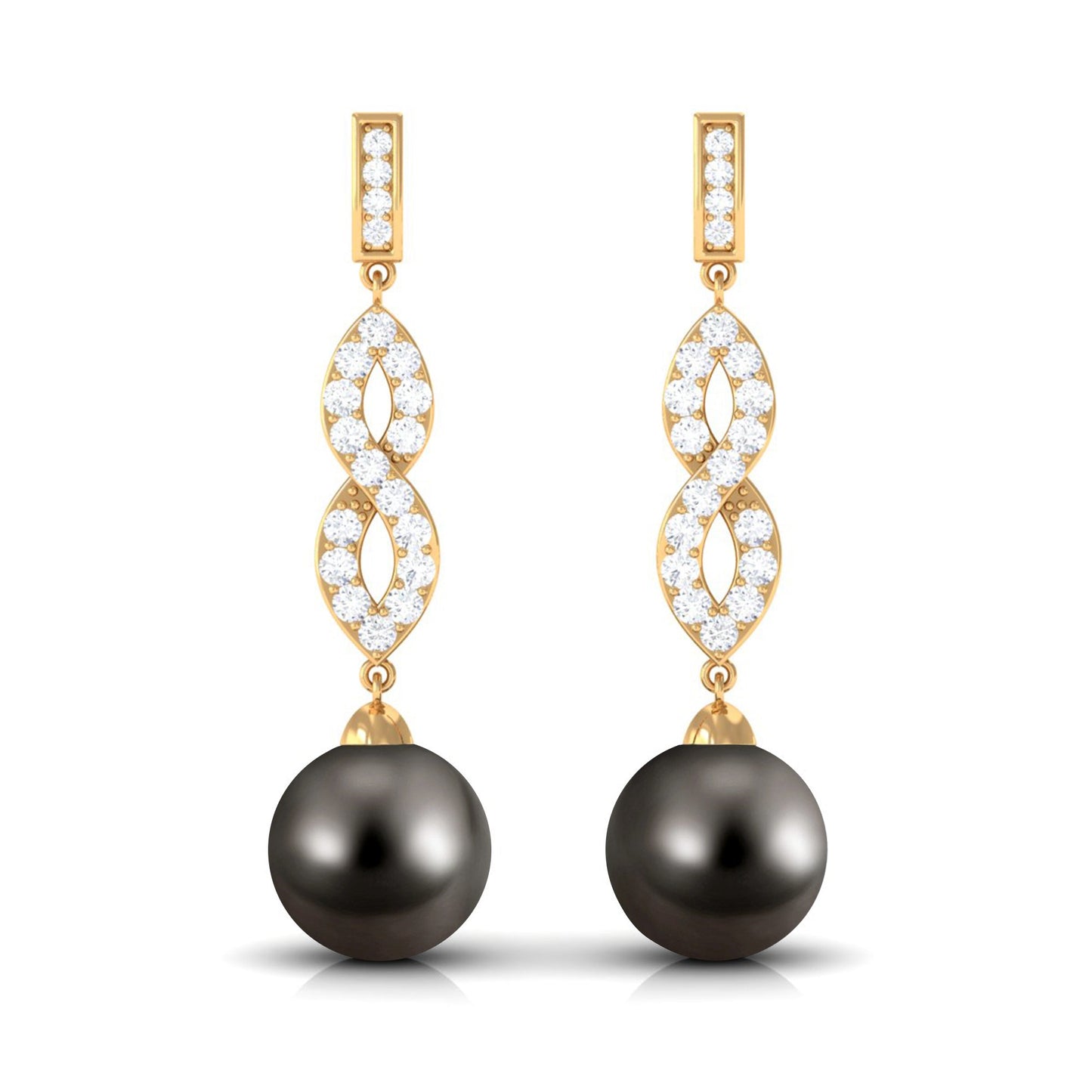 Cultured 16 Carat Tahitian Pearl Dangle Earrings with Diamond Infinity Knot