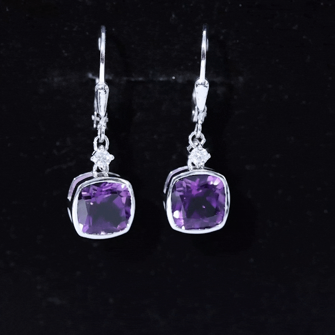 4.2 Carat Cushion Cut Amethyst and Diamond Drop Earrings