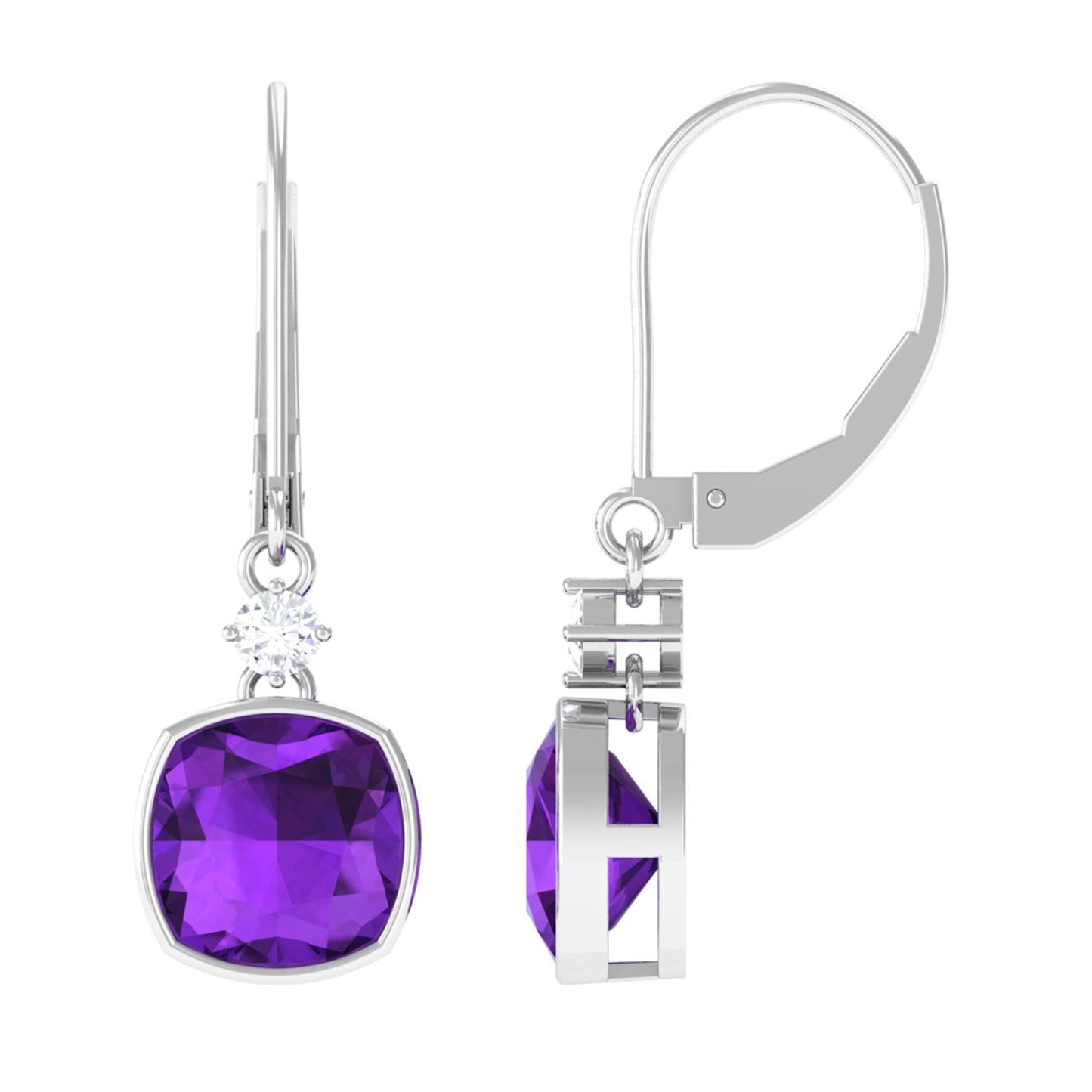 4.2 Carat Cushion Cut Amethyst and Diamond Drop Earrings