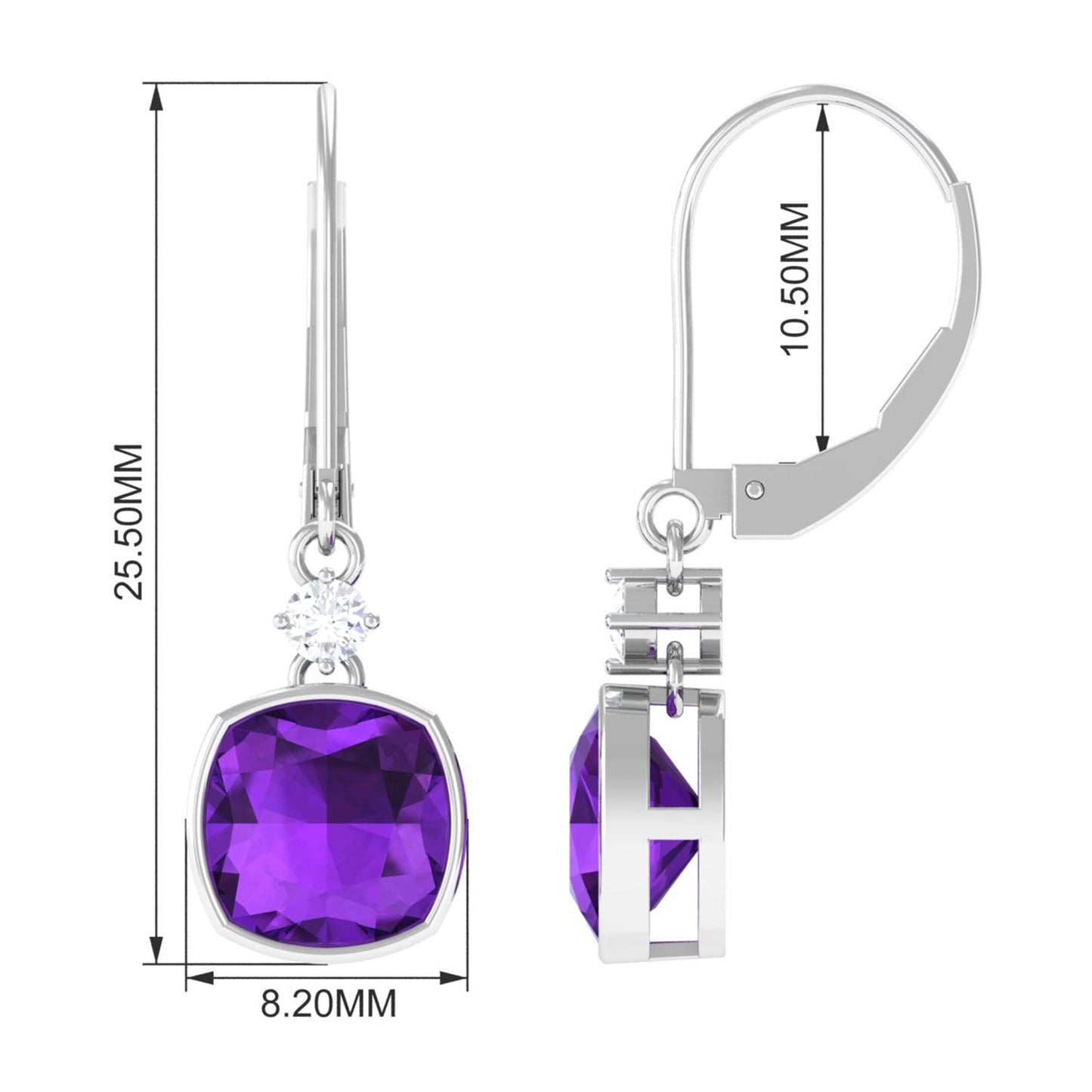 4.2 Carat Cushion Cut Amethyst and Diamond Drop Earrings
