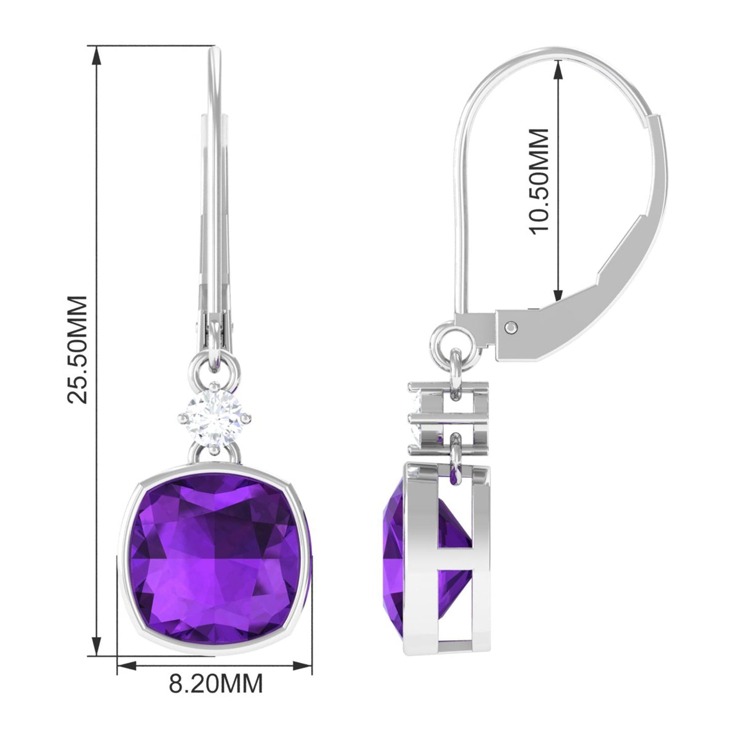 4.2 Carat Cushion Cut Amethyst and Diamond Drop Earrings