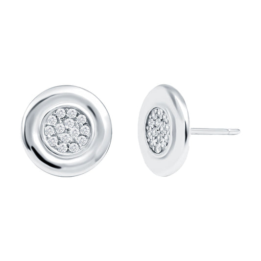 Sterling Silver Cubic Zirconia Cluster Earrings in Illusion Set