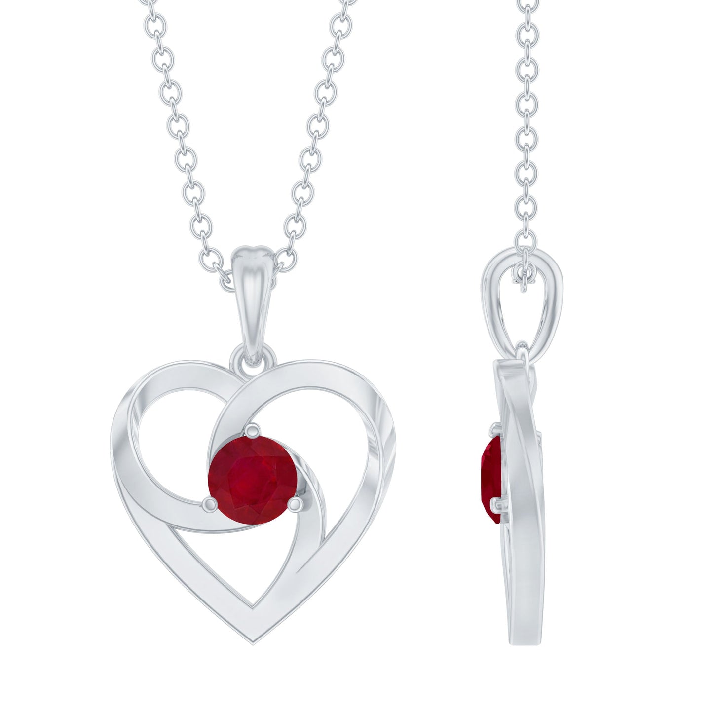 4 MM Round Cut Solitaire Ruby Heart Pendant Necklace