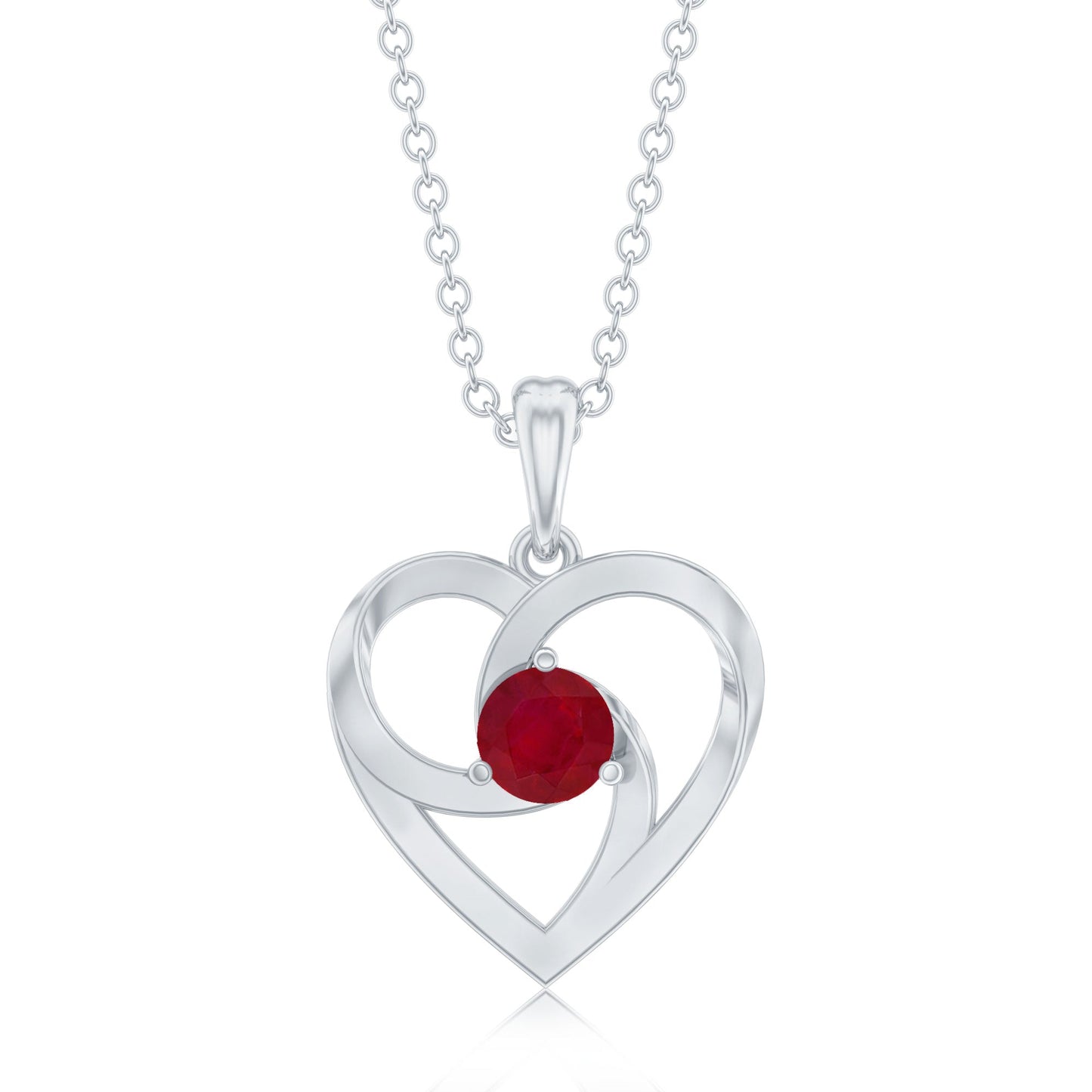 4 MM Round Cut Solitaire Ruby Heart Pendant Necklace