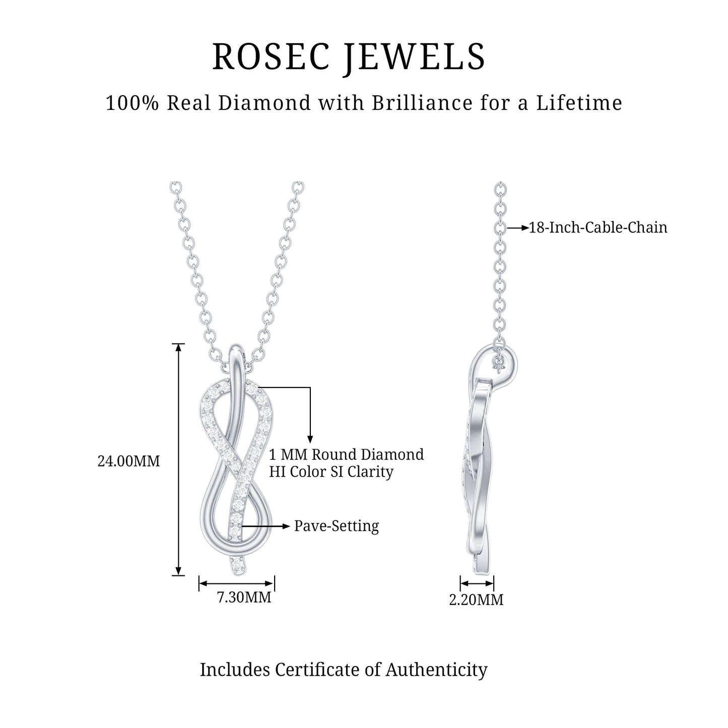 Natural Pave Set Diamond Infinity Necklace For Women