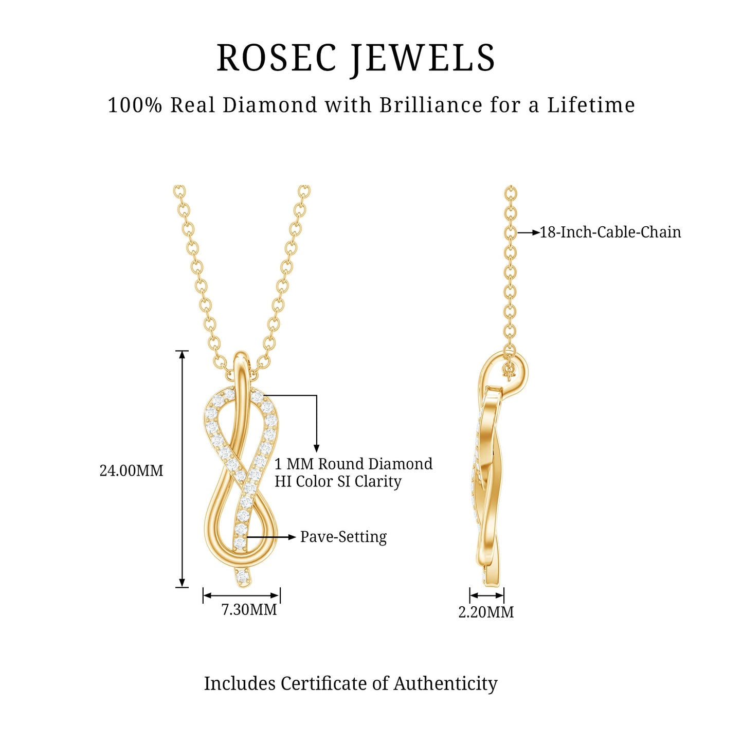 Natural Pave Set Diamond Infinity Necklace For Women