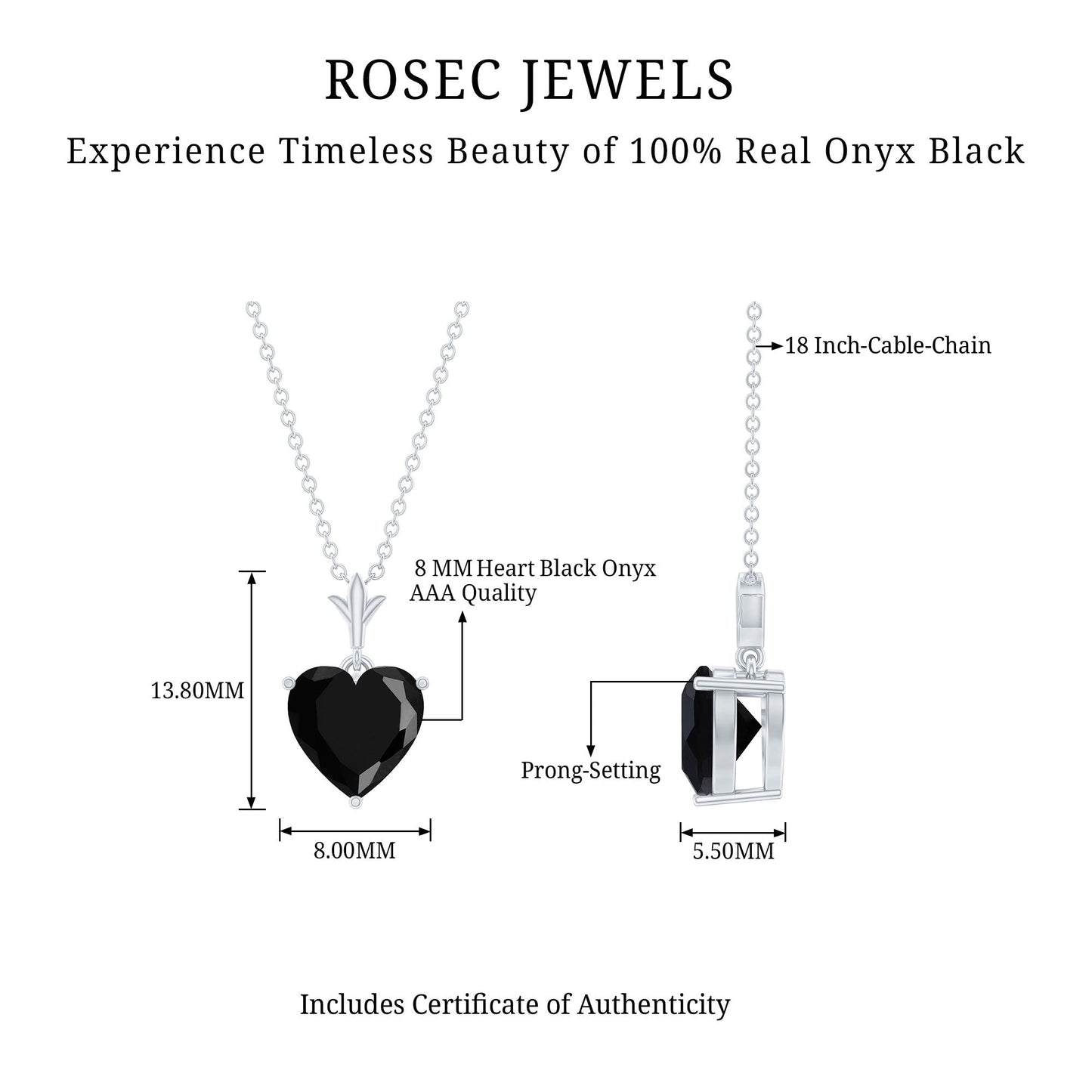 2 CT Heart Shape Black Onyx Solitaire Pendant