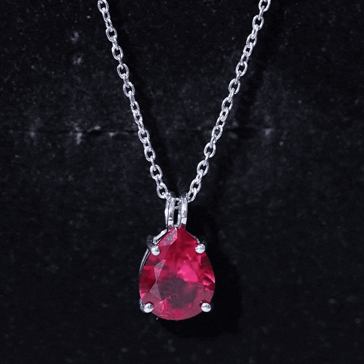 3 CT Pear Cut Lab Grown Ruby Solitaire Pendant Necklace