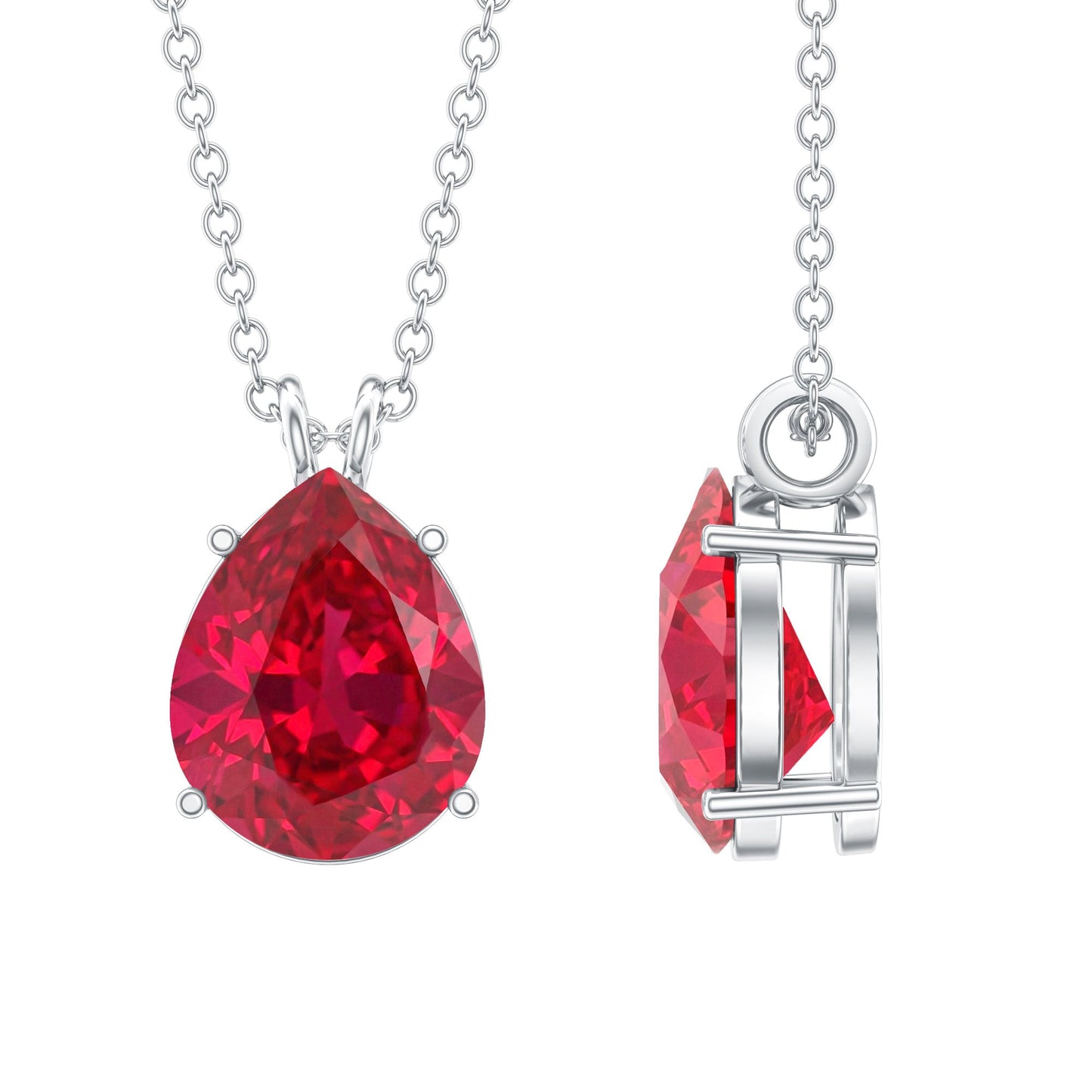 3 CT Pear Cut Lab Grown Ruby Solitaire Pendant Necklace