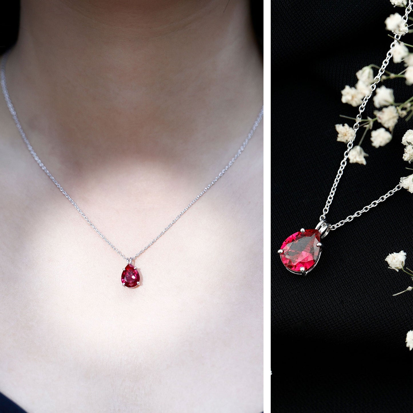 3 CT Pear Cut Lab Grown Ruby Solitaire Pendant Necklace