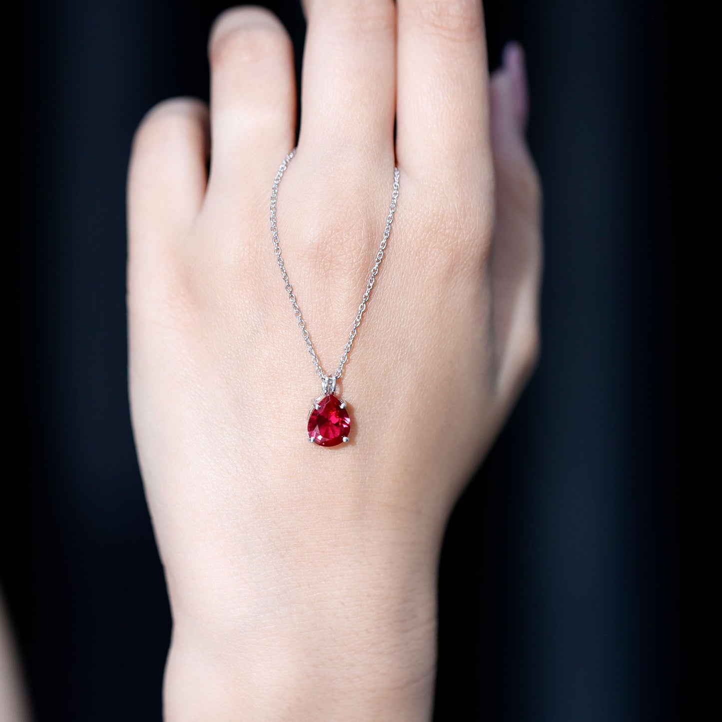 3 CT Pear Cut Lab Grown Ruby Solitaire Pendant Necklace